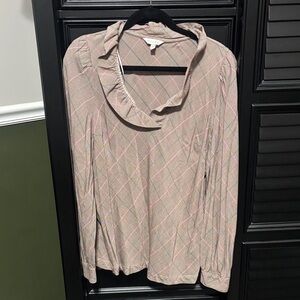 Crown and Ivy ladies, long sleeved casual top with ruffled neck